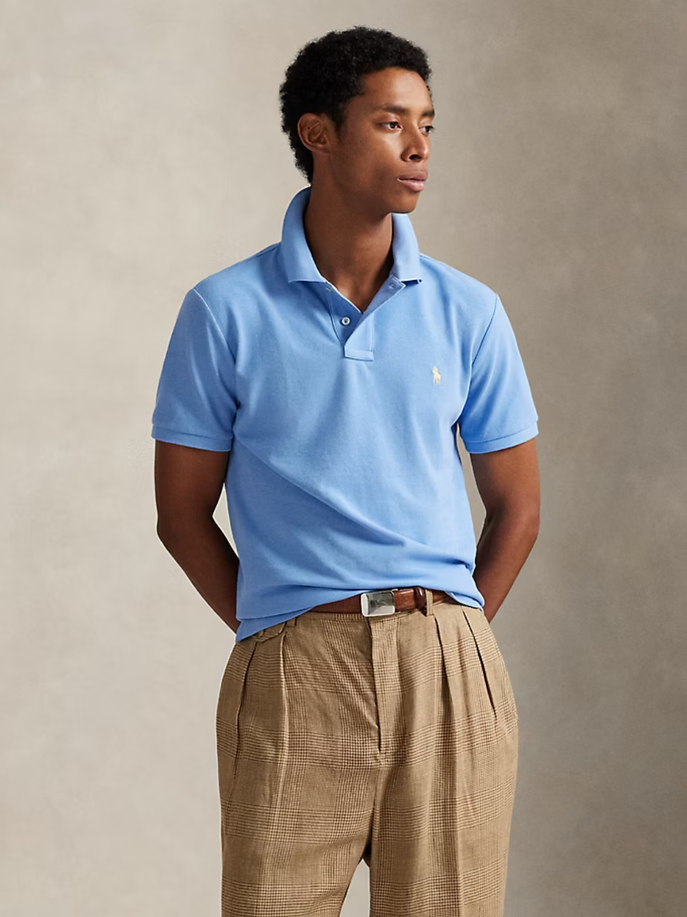 RALPH LAUREN Slim Fit Mesh Polo Shirt Blue