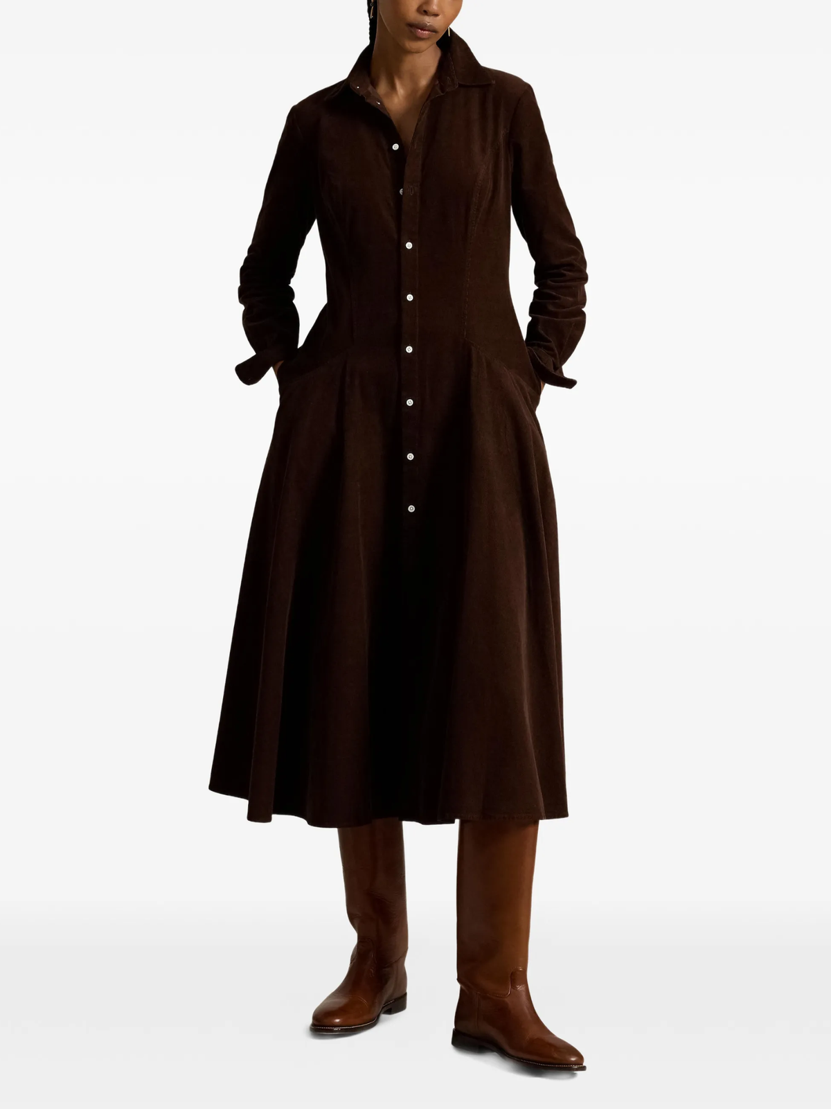 RALPH LAUREN WOMEN Corduroy A-line Shirtdress Dark Brown